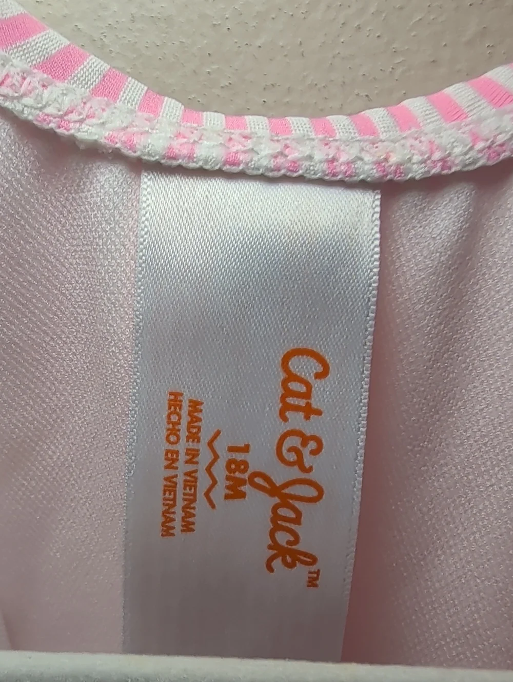 Cat & Jack Pink + White Striped One-Piece Swimsuit Bow Shoulder Baby Girl 18M